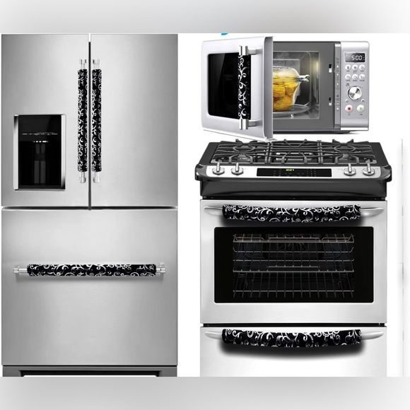 Protective Appliance Handle Covers in Printed Black Velvet [Set of 6] - Picture 4 of 8